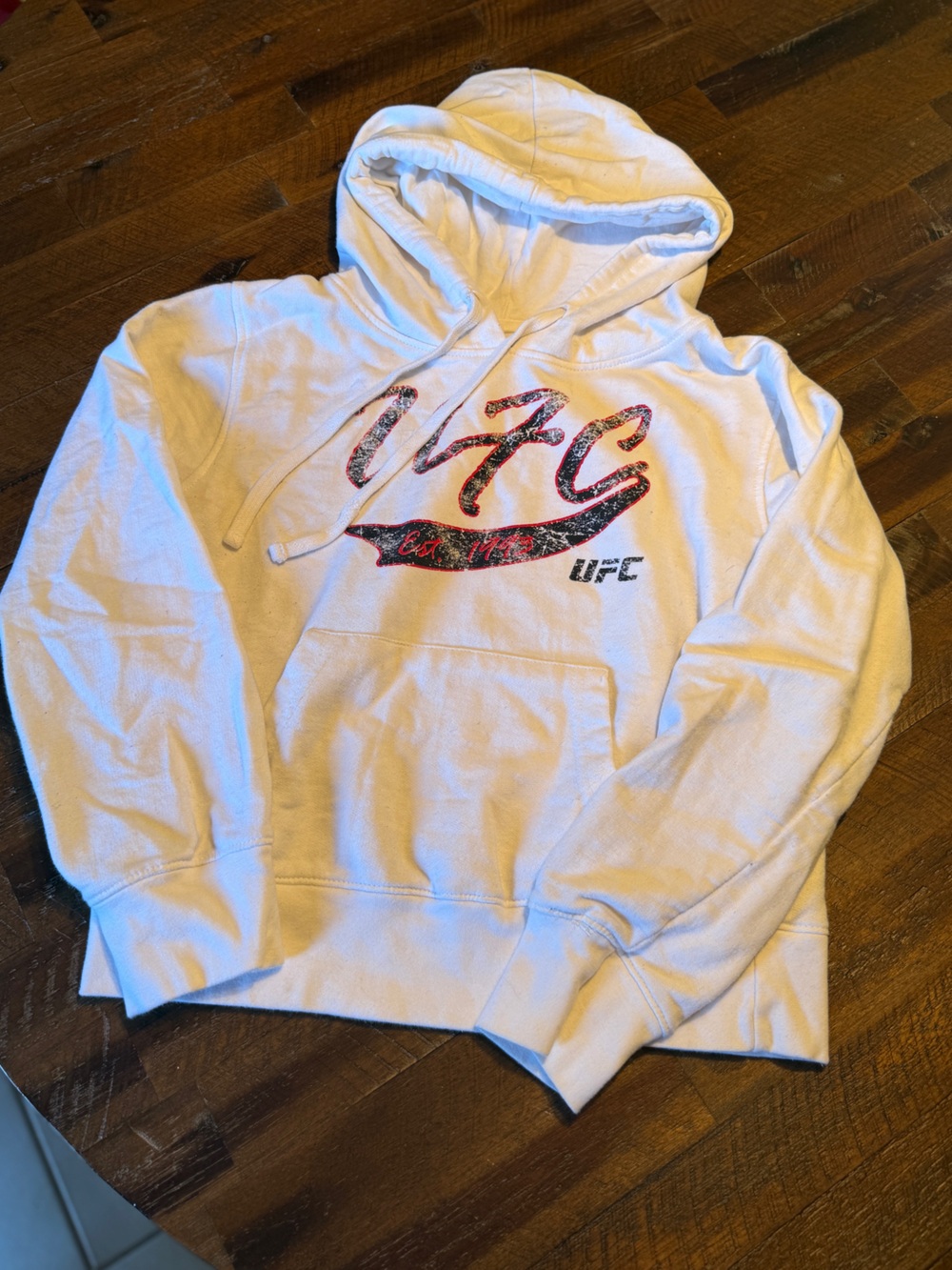 UFC White Hoodie with Red and Black Graphic